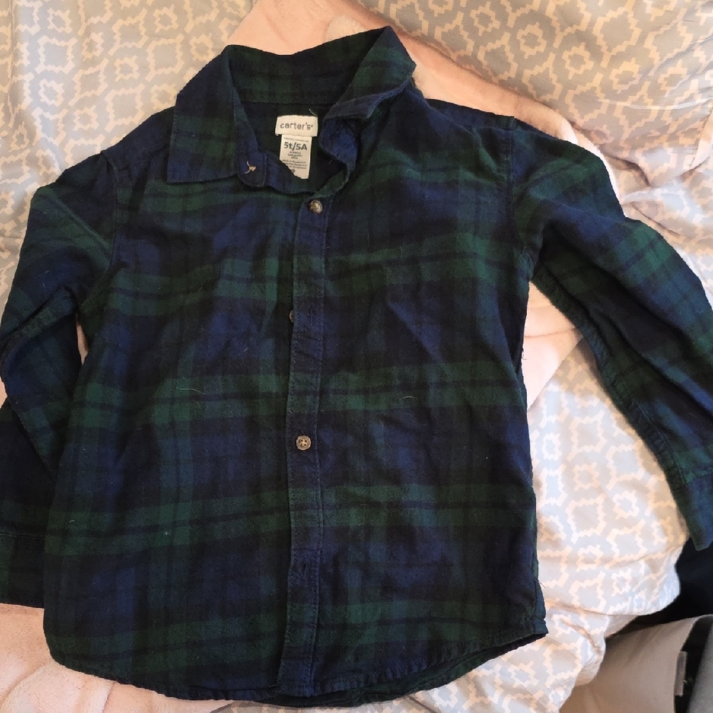 Carter's Kids Button Down Shirt - Navy and Forest Green